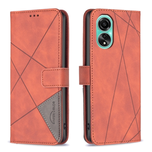 

For OPPO A78 4G Magnetic Buckle Rhombus Texture Leather Phone Case(Brown)