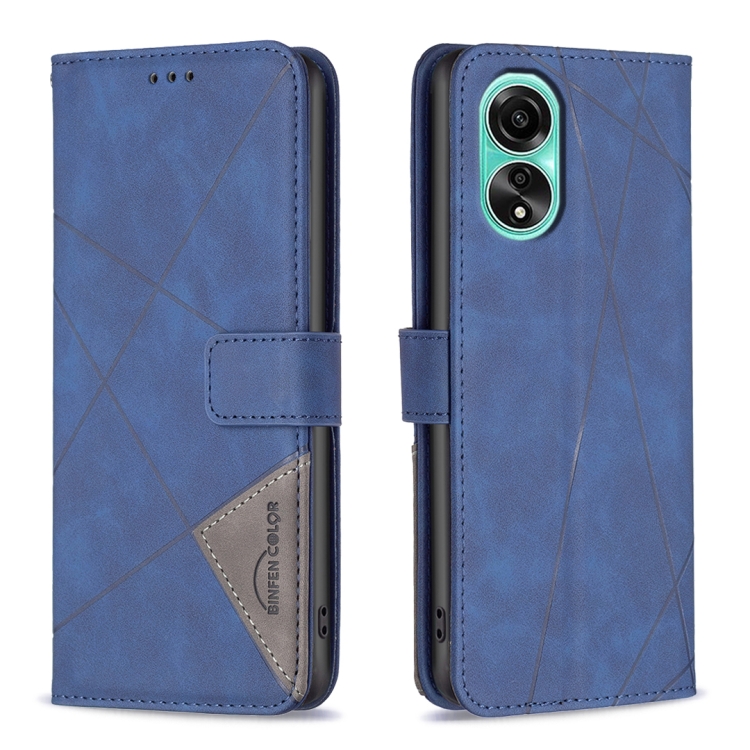 

For OPPO A78 4G Magnetic Buckle Rhombus Texture Leather Phone Case(Blue)