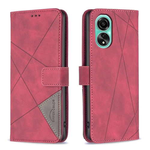 

For OPPO A78 4G Magnetic Buckle Rhombus Texture Leather Phone Case(Red)