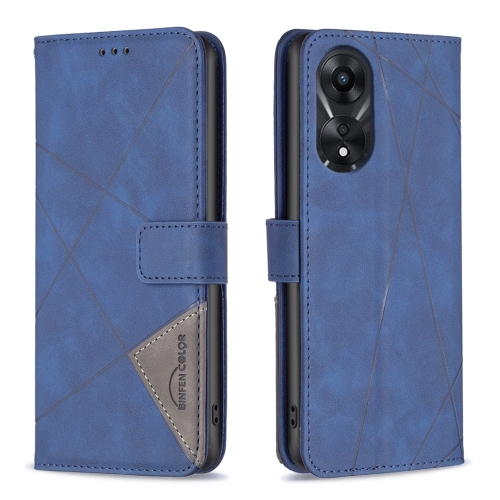 

For OPPO A78 5G Magnetic Buckle Rhombus Texture Leather Phone Case(Blue)