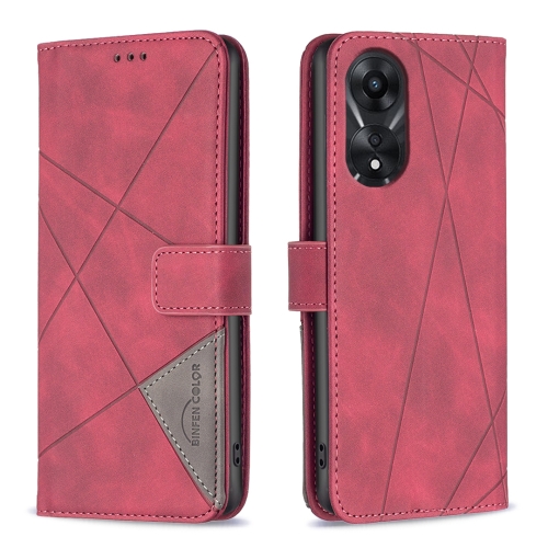

For OPPO A78 5G Magnetic Buckle Rhombus Texture Leather Phone Case(Red)