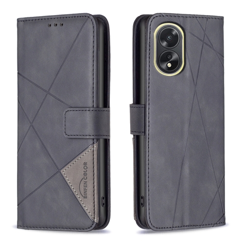 

For OPPO A38 4G Magnetic Buckle Rhombus Texture Leather Phone Case(Black)