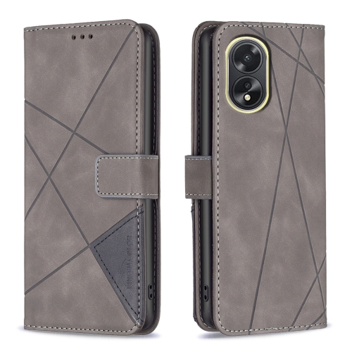 For OPPO A38 4G Magnetic Buckle Rhombus Texture Leather Phone Case(Grey) for iphone 14 pro max electroplated leather texture pu pc phone case brown