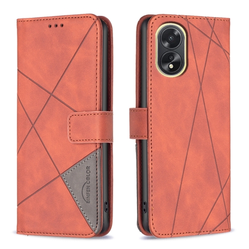 

For OPPO A38 4G Magnetic Buckle Rhombus Texture Leather Phone Case(Brown)