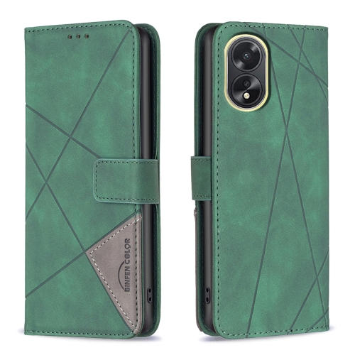 

For OPPO A38 4G Magnetic Buckle Rhombus Texture Leather Phone Case(Green)