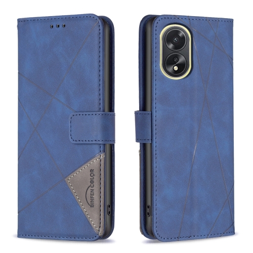 

For OPPO A38 4G Magnetic Buckle Rhombus Texture Leather Phone Case(Blue)