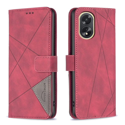 

For OPPO A38 4G Magnetic Buckle Rhombus Texture Leather Phone Case(Red)