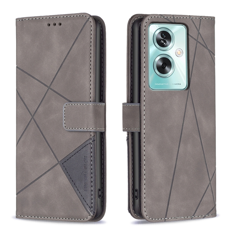

For OPPO A79 5G Magnetic Buckle Rhombus Texture Leather Phone Case(Grey)