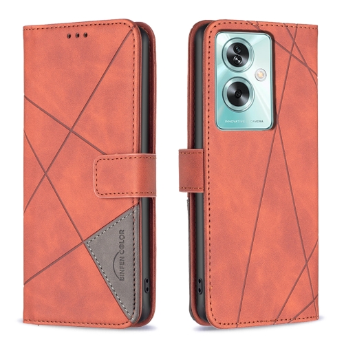 

For OPPO A79 5G Magnetic Buckle Rhombus Texture Leather Phone Case(Brown)