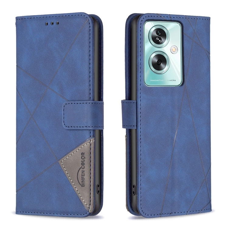 

For OPPO A79 5G Magnetic Buckle Rhombus Texture Leather Phone Case(Blue)