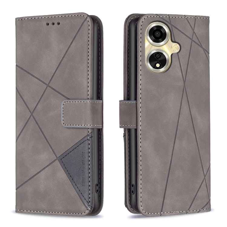 

For OPPO A59 5G Magnetic Buckle Rhombus Texture Leather Phone Case(Grey)