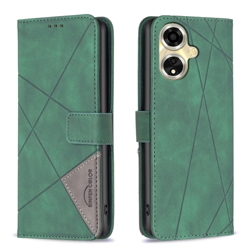 

For OPPO A59 5G Magnetic Buckle Rhombus Texture Leather Phone Case(Green)