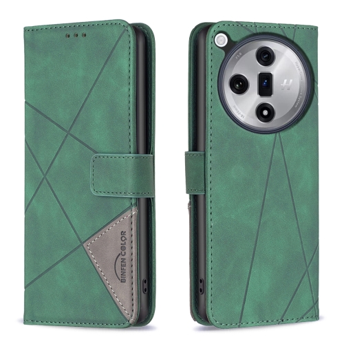 

For OPPO Find X7 Magnetic Buckle Rhombus Texture Leather Phone Case(Green)