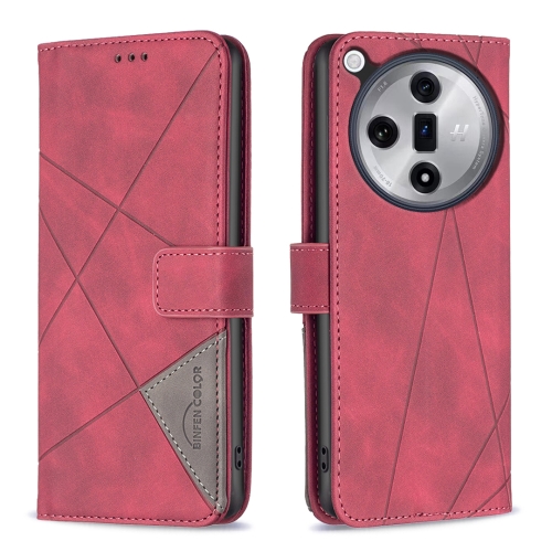

For OPPO Find X7 Magnetic Buckle Rhombus Texture Leather Phone Case(Red)