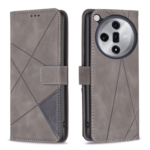 

For OPPO Find X7 Ultra Magnetic Buckle Rhombus Texture Leather Phone Case(Grey)