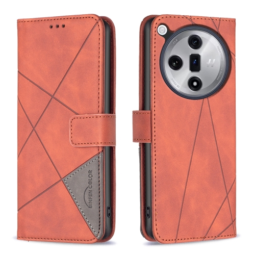 

For OPPO Find X7 Ultra Magnetic Buckle Rhombus Texture Leather Phone Case(Brown)