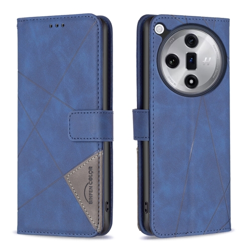 

For OPPO Find X7 Ultra Magnetic Buckle Rhombus Texture Leather Phone Case(Blue)
