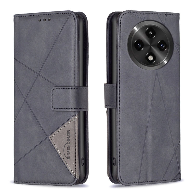 

For OPPO A3 Pro 5G/A2 Pro 5G Magnetic Buckle Rhombus Texture Leather Phone Case(Black)