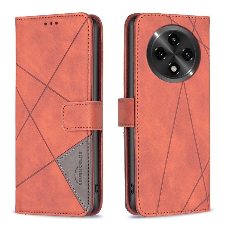 

For OPPO A3 Pro 5G/A2 Pro 5G Magnetic Buckle Rhombus Texture Leather Phone Case(Brown)