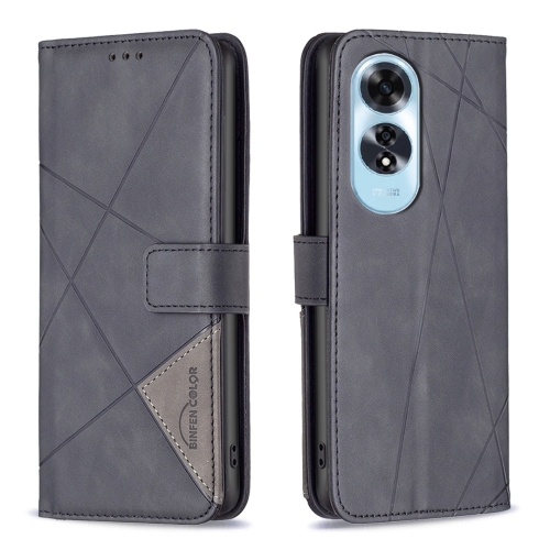 

For OPPO A60 Magnetic Buckle Rhombus Texture Leather Phone Case(Black)