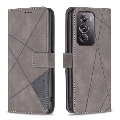 

For OPPO Reno12 Pro Global Magnetic Buckle Rhombus Texture Leather Phone Case(Grey)