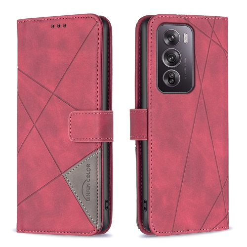 

For OPPO Reno12 Pro Global Magnetic Buckle Rhombus Texture Leather Phone Case(Red)