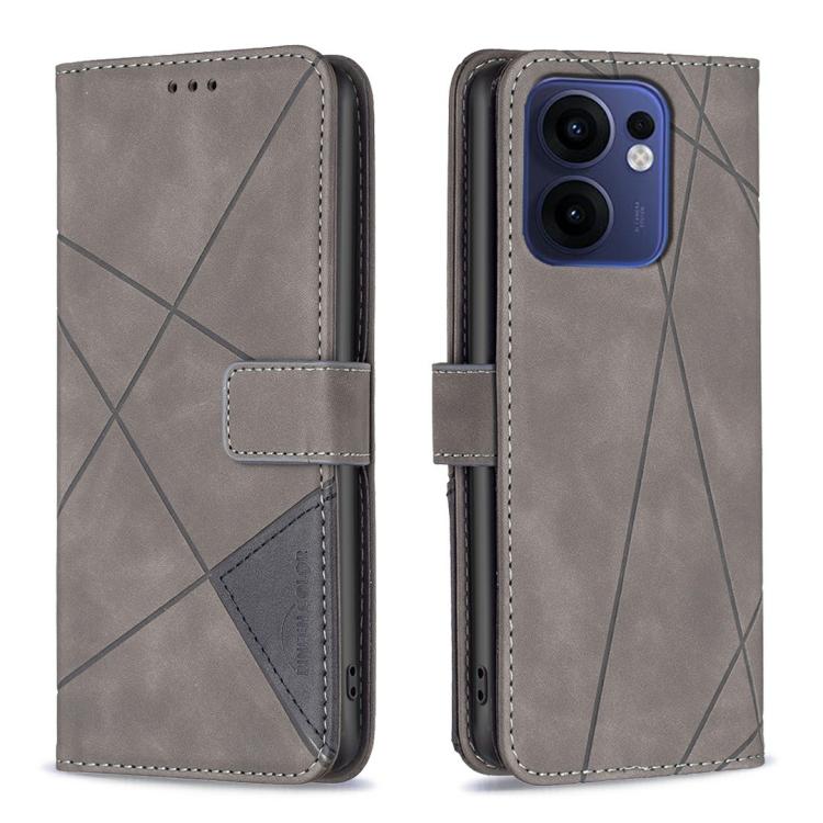 

For OPPO Reno13 F 5G Magnetic Buckle Rhombus Texture Leather Phone Case(Grey)