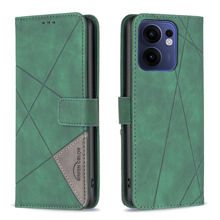 

For OPPO Reno13 F 5G Magnetic Buckle Rhombus Texture Leather Phone Case(Green)