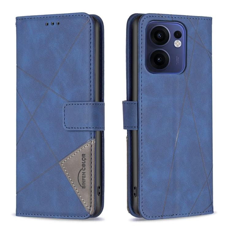 

For OPPO Reno13 F 5G Magnetic Buckle Rhombus Texture Leather Phone Case(Blue)