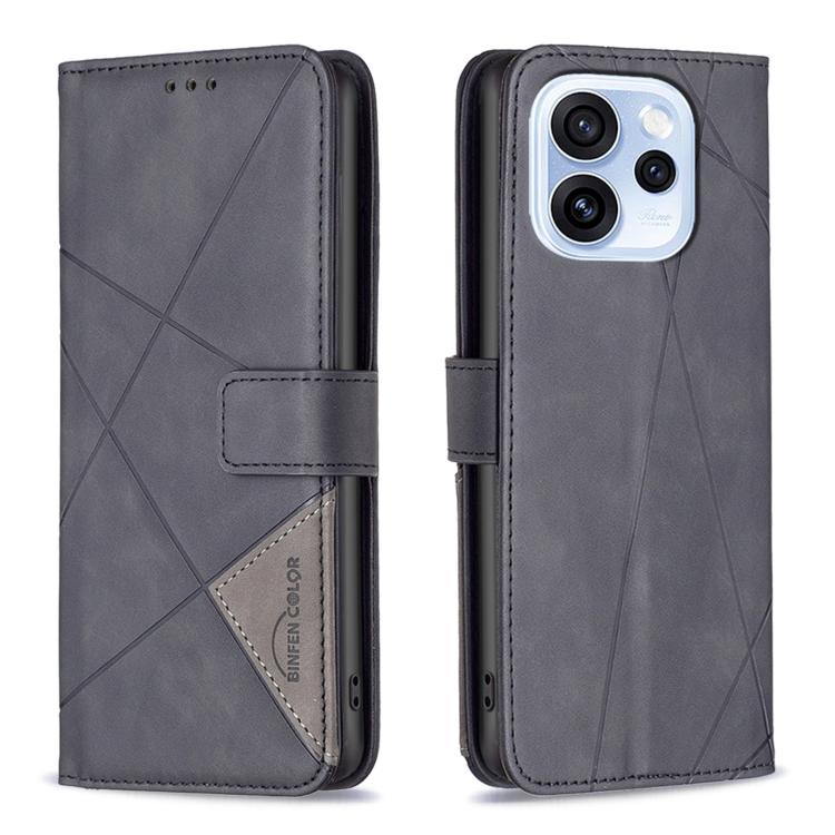 For OPPO Reno15 F 5G Global Magnetic Buckle Rhombus Texture Leather Phone Case(Black)