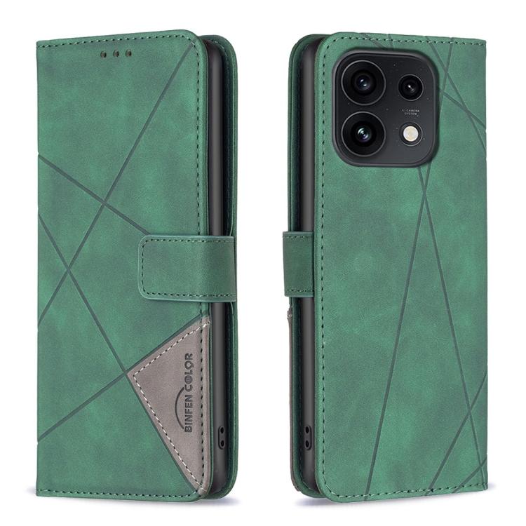 For OPPO Reno16/Reno16 Pro 5G Global Magnetic Buckle Rhombus Texture Leather Phone Case(Green)