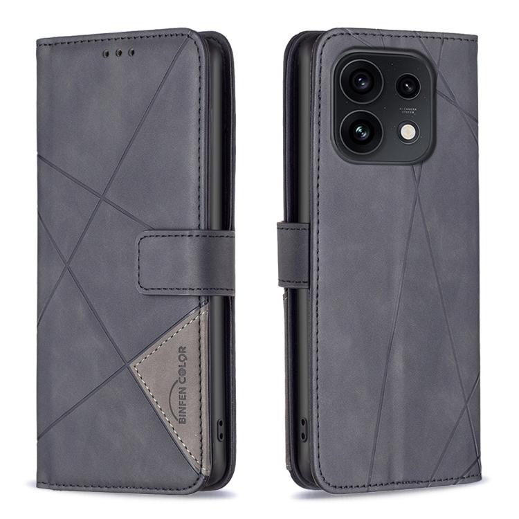 For OPPO Reno16 F 5G/Reno16 FS 5G Magnetic Buckle Rhombus Texture Leather Phone Case(Black)