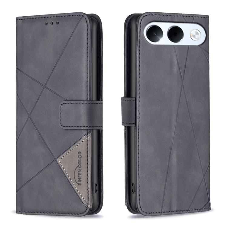 For OPPO A7 Pro 5G Magnetic Buckle Rhombus Texture Leather Phone Case(Black)