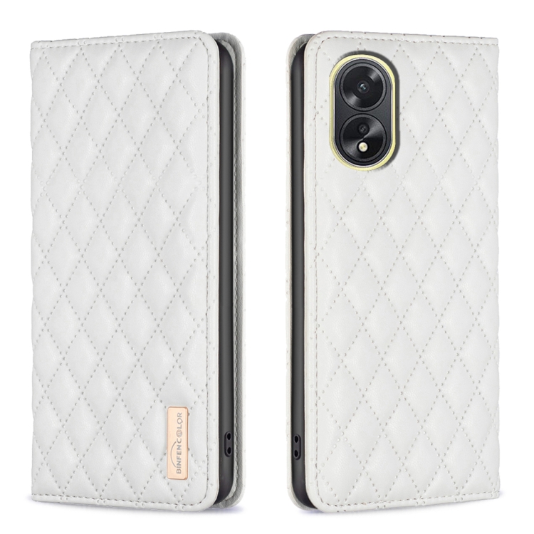 

For OPPO A38 4G Diamond Lattice Magnetic Leather Flip Phone Case(White)