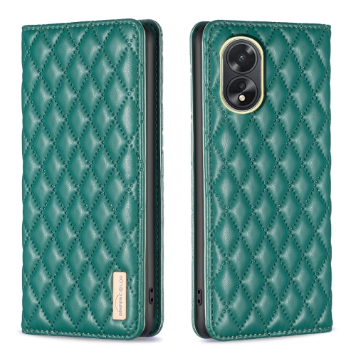 

For OPPO A38 4G Diamond Lattice Magnetic Leather Flip Phone Case(Green)