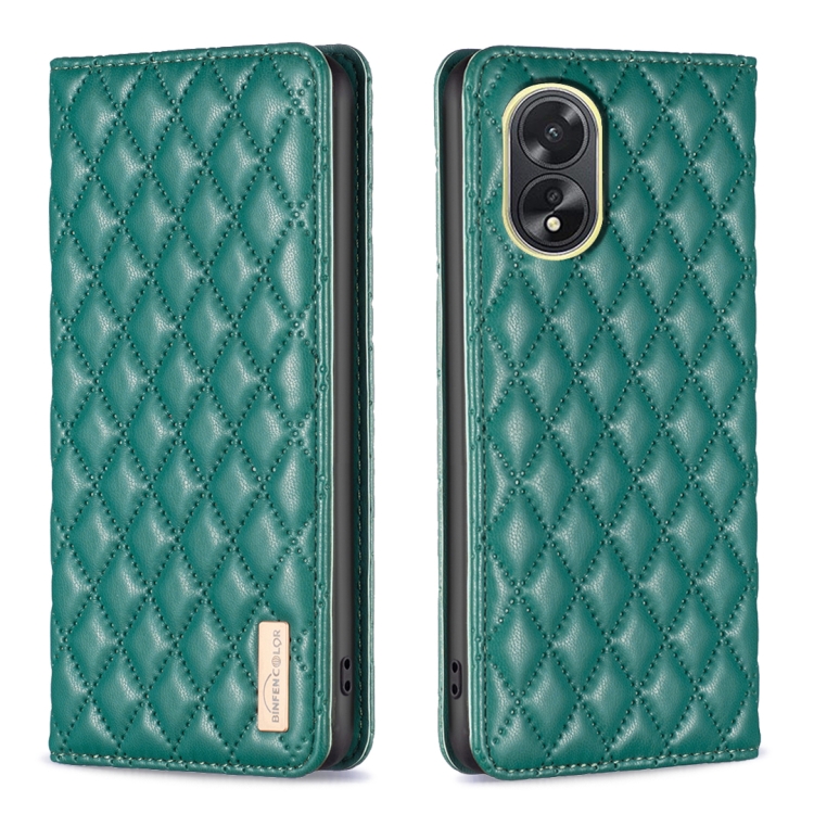 

For OPPO A38 4G Diamond Lattice Magnetic Leather Flip Phone Case(Green)