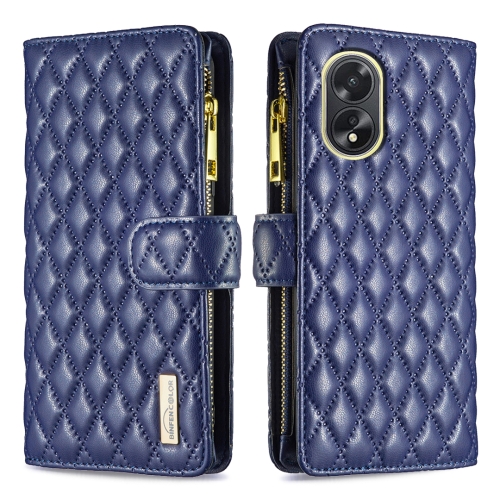 

For OPPO A38 4G Diamond Lattice Zipper Wallet Leather Flip Phone Case(Blue)