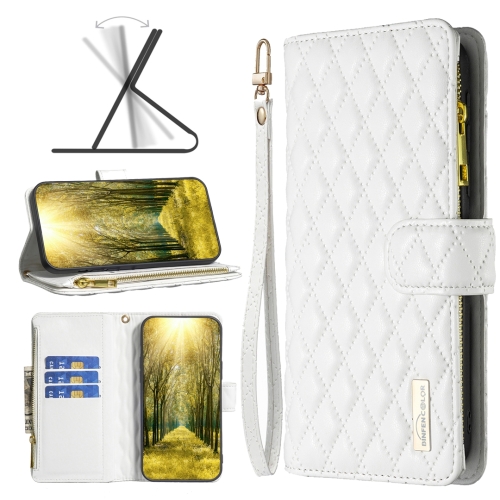 

For OPPO A98 5G Diamond Lattice Zipper Wallet Leather Flip Phone Case(White)