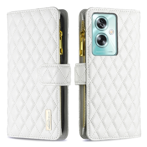 

For OPPO A79 5G Diamond Lattice Zipper Wallet Leather Flip Phone Case(White)