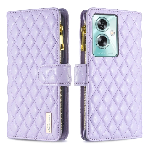 

For OPPO A79 5G Diamond Lattice Zipper Wallet Leather Flip Phone Case(Purple)