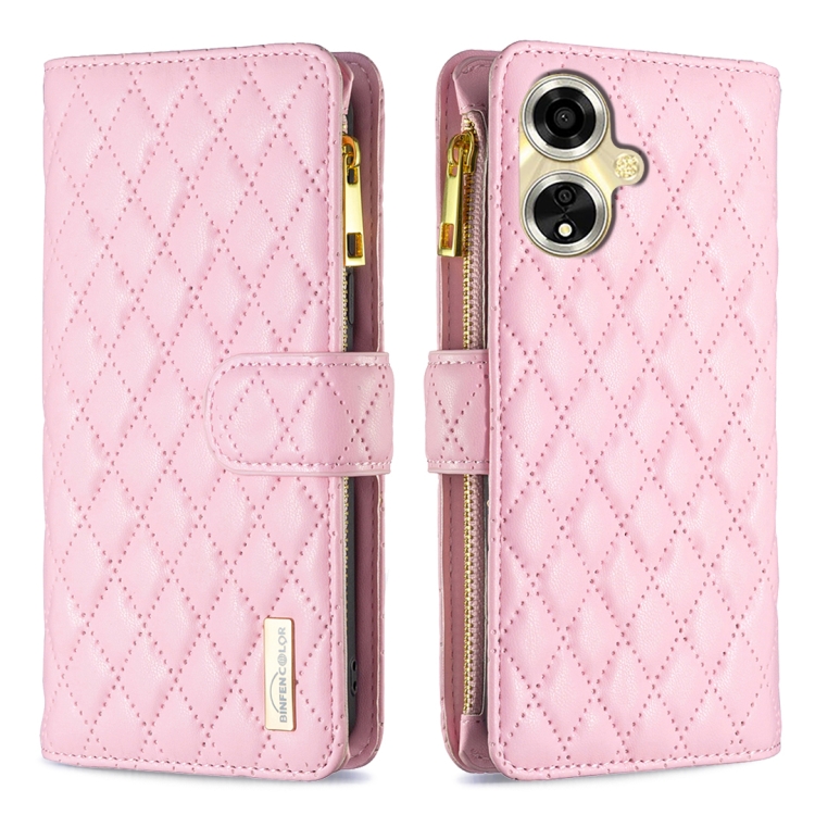 

For OPPO A59 5G Diamond Lattice Zipper Wallet Leather Flip Phone Case(Pink)