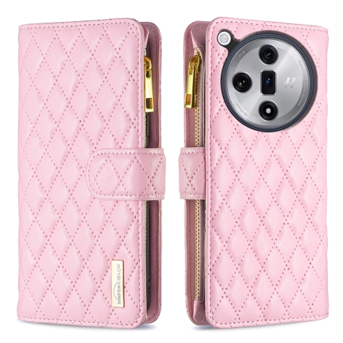 

For OPPO Find X7 Diamond Lattice Zipper Wallet Leather Flip Phone Case(Pink)