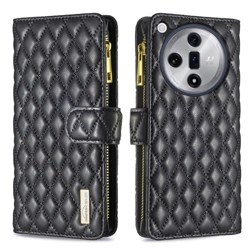 

For OPPO Find X7 Diamond Lattice Zipper Wallet Leather Flip Phone Case(Black)