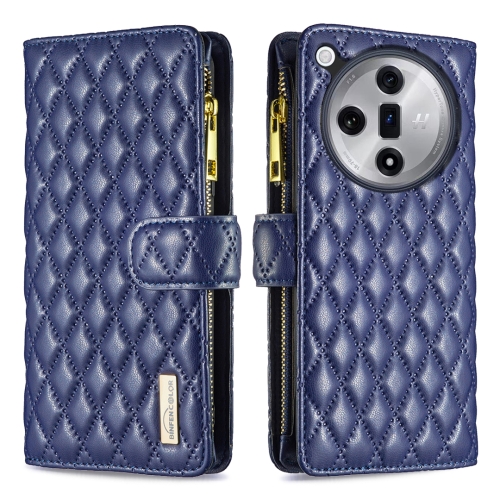 

For OPPO Find X7 Ultra Diamond Lattice Zipper Wallet Leather Flip Phone Case(Blue)