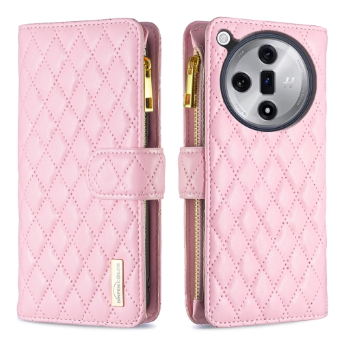 

For OPPO Find X7 Ultra Diamond Lattice Zipper Wallet Leather Flip Phone Case(Pink)