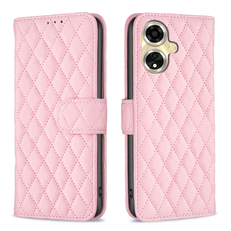

For OPPO A59 5G Diamond Lattice Wallet Leather Flip Phone Case(Pink)
