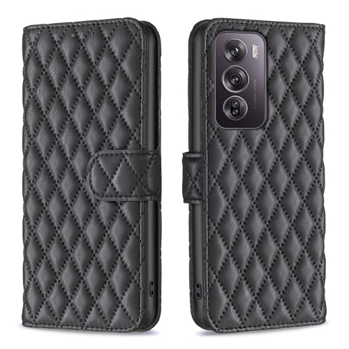 

For OPPO Reno12 Pro Global Diamond Lattice Wallet Leather Flip Phone Case(Black)
