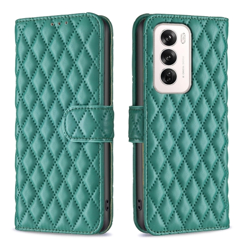 

For OPPO Reno12 Global Diamond Lattice Wallet Leather Flip Phone Case(Green)
