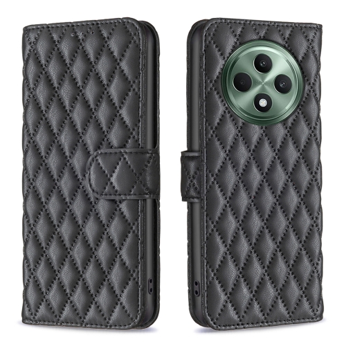 

For OPPO Reno12 F 5G Diamond Lattice Wallet Leather Flip Phone Case(Black)