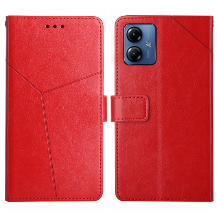 

For Motorola Moto G14 HT01 Y-shaped Pattern Flip Leather Phone Case(Red)